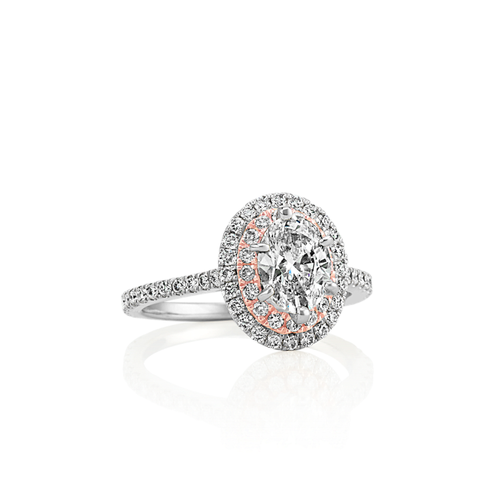 Oval Double Halo Engagement Ring in 14k TwoTone Gold Shane Co.