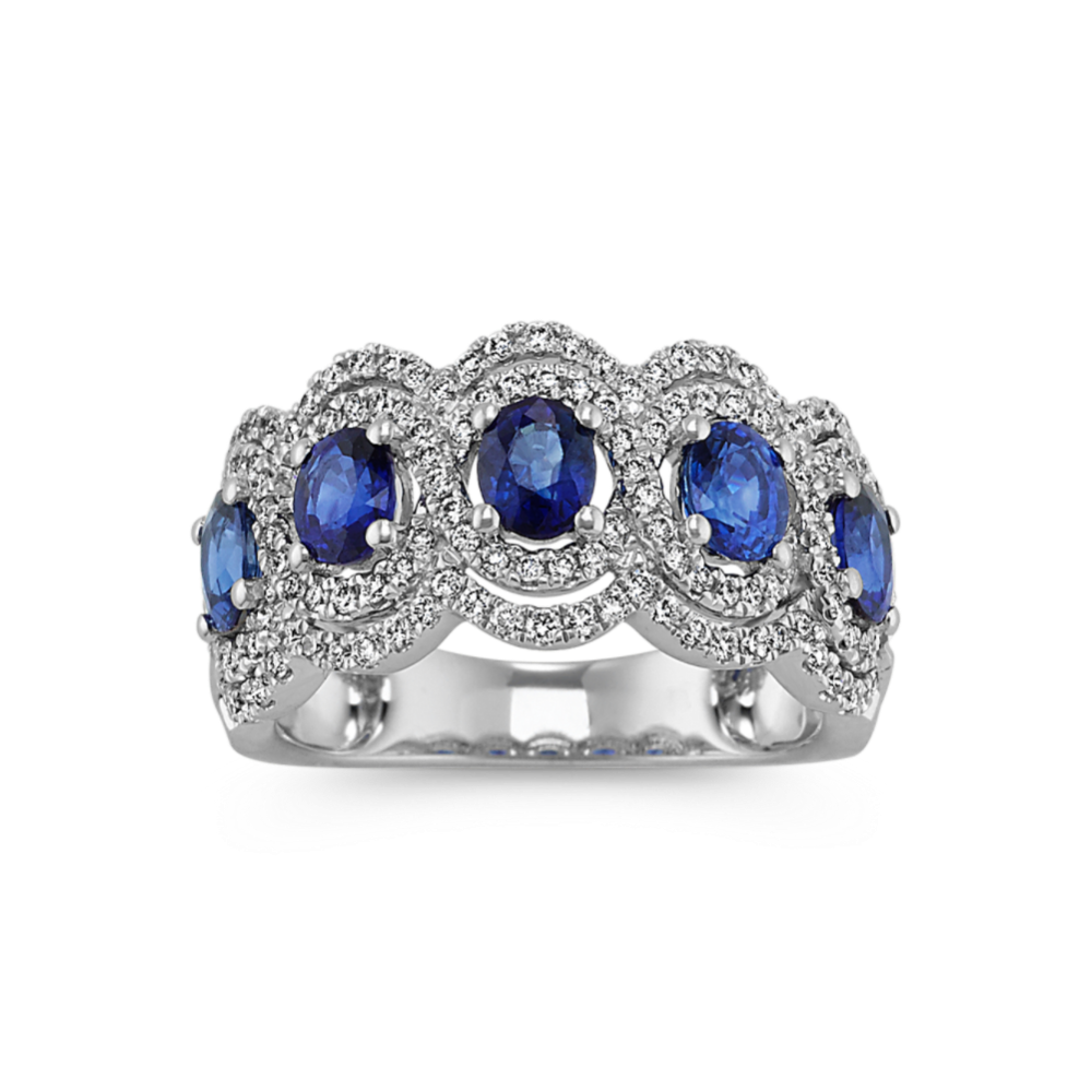 Oval Five-Stone Traditional Sapphire and Diamond Ring