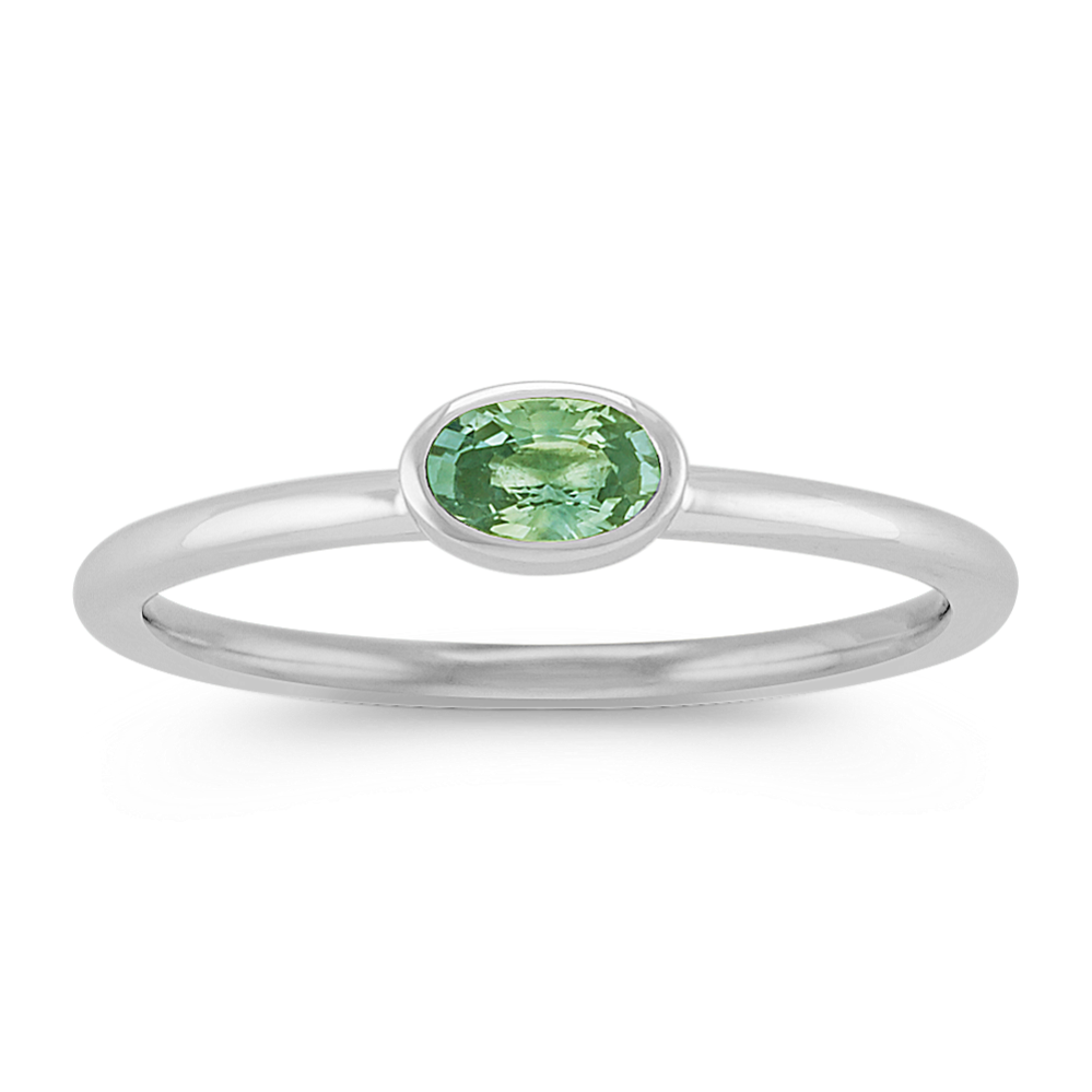 Oval Green Sapphire Stackable Ring in 14k White Gold