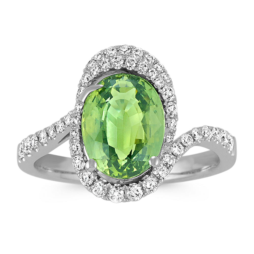 Oval Green Sapphire and Round Diamond Ring