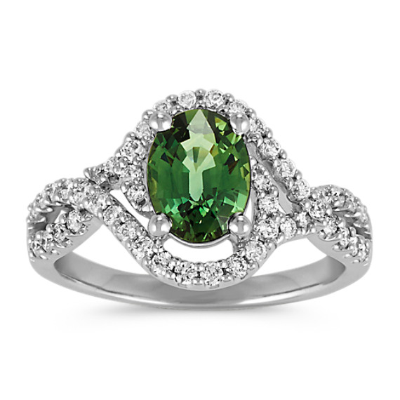 Oval Green Sapphire and Round Diamond Swirl Ring | Shane Co.