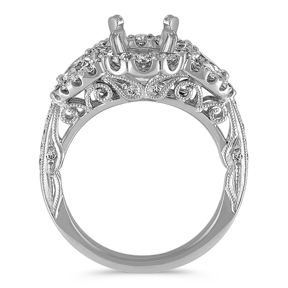 Oval Halo Engagement Ring with Pear-Shaped and Round Diamond Accent ...