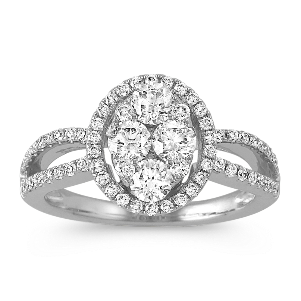 Oval Halo Round Diamond Cluster Ring