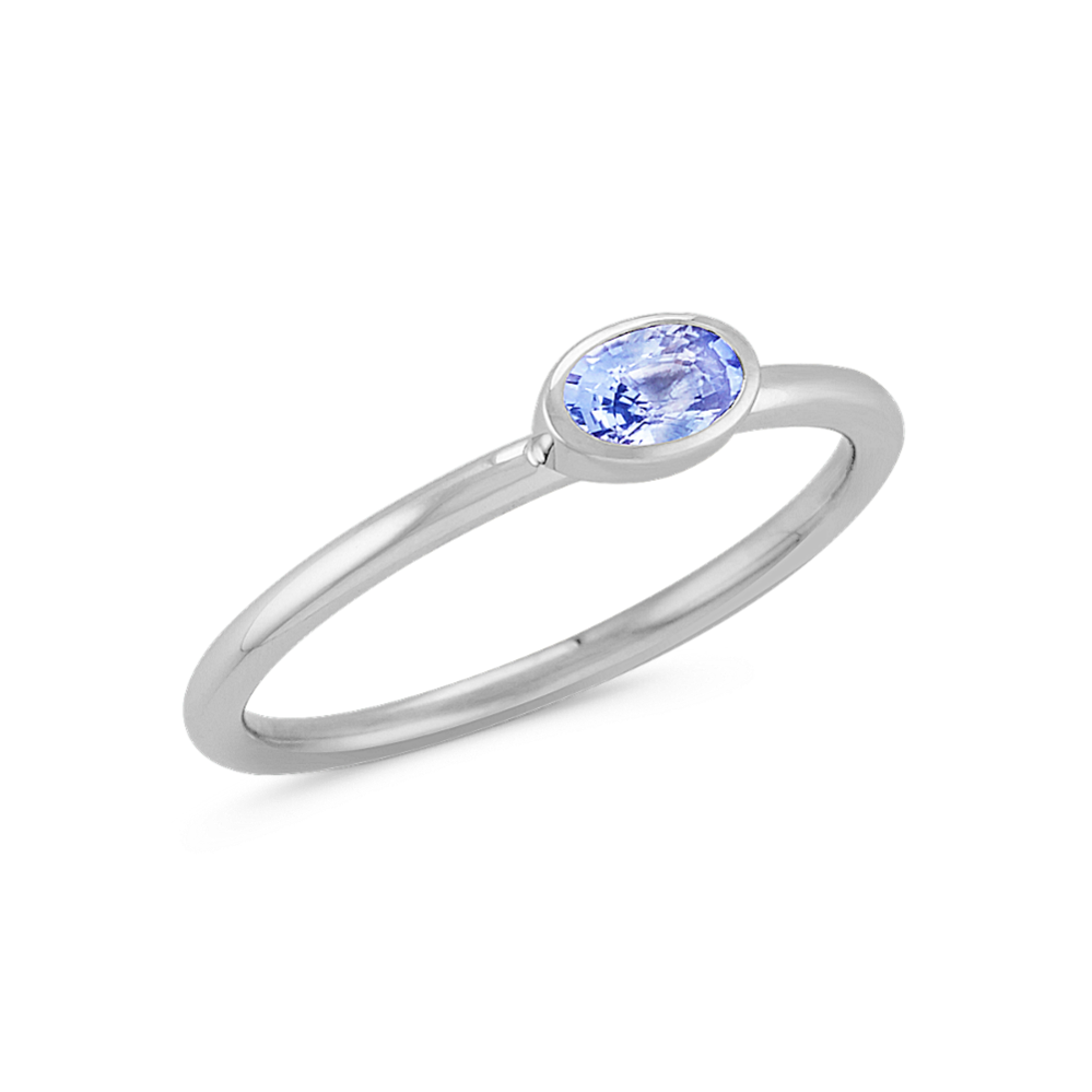 Oval Ice Blue Sapphire Stackable Ring in 14k White Gold | Shane Co.