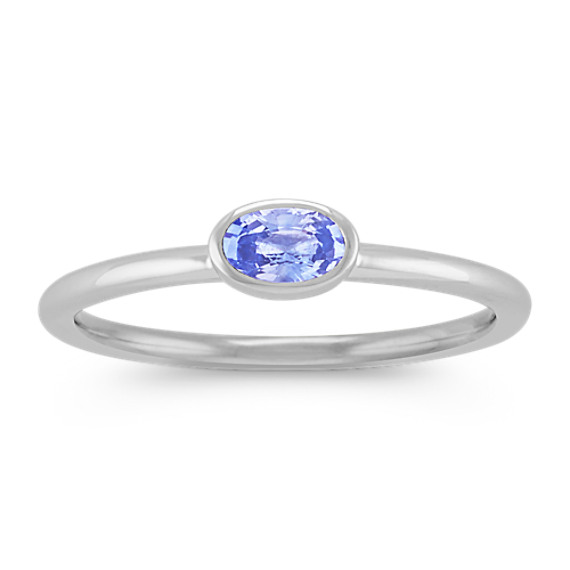 Oval Kentucky Blue Sapphire Stackable Ring in 14k White Gold | Shane Co.