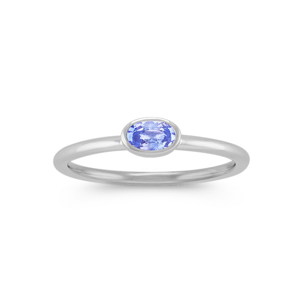 Oval Ice Blue Sapphire Stackable Ring in 14k White Gold