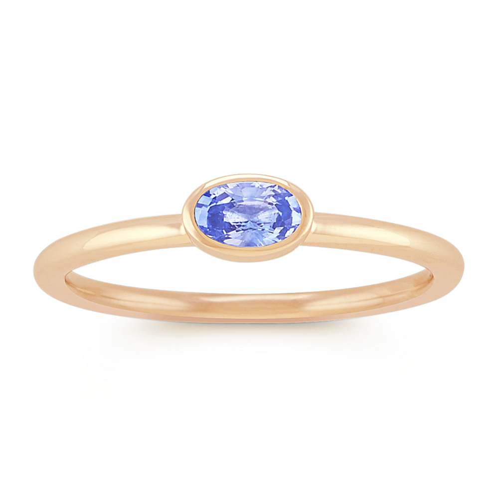 Oval Ice Blue Sapphire Stackable Ring in 14k Yellow Gold