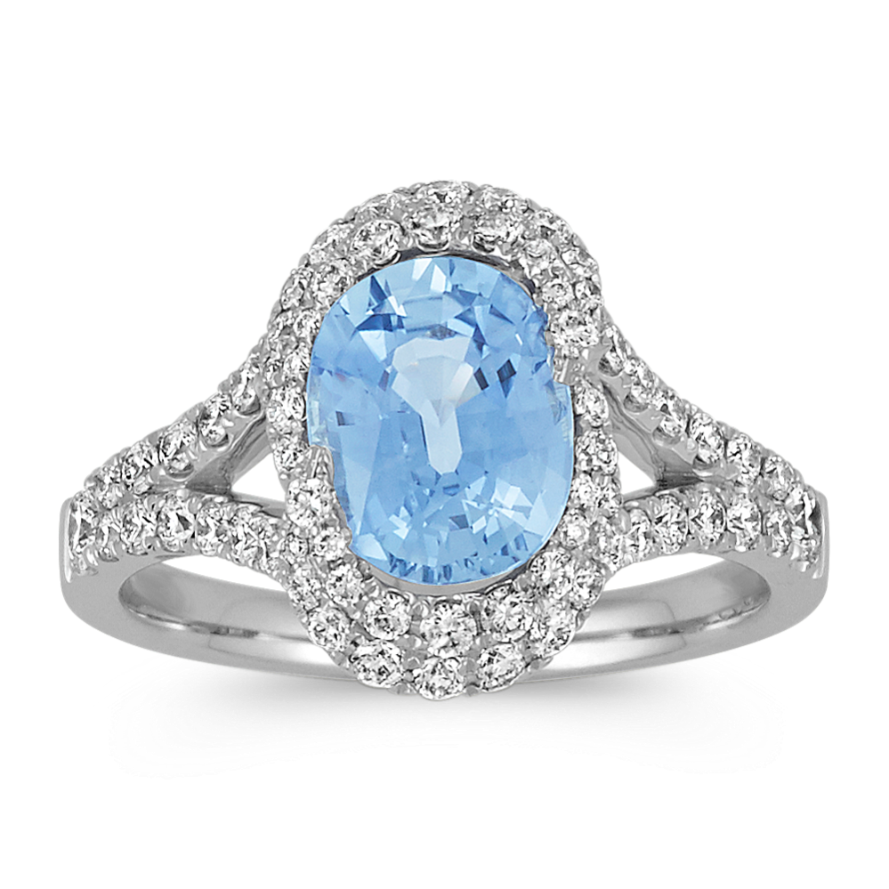 Oval Ice Blue Sapphire and Round Diamond Ring with Pave-Setting