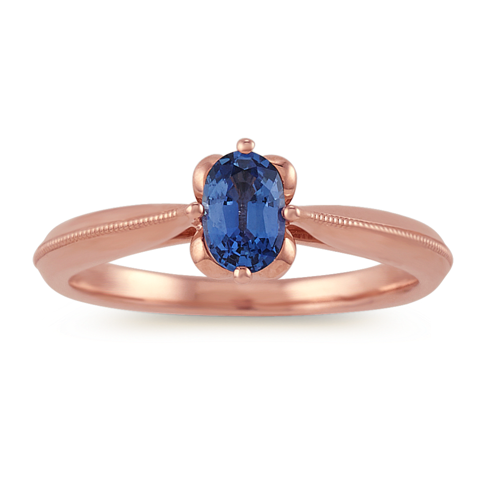 Oval Kentucky Blue Sapphire Ring in 14k Rose Gold