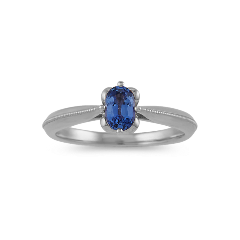 Oval Kentucky Blue Sapphire Ring in 14k White Gold