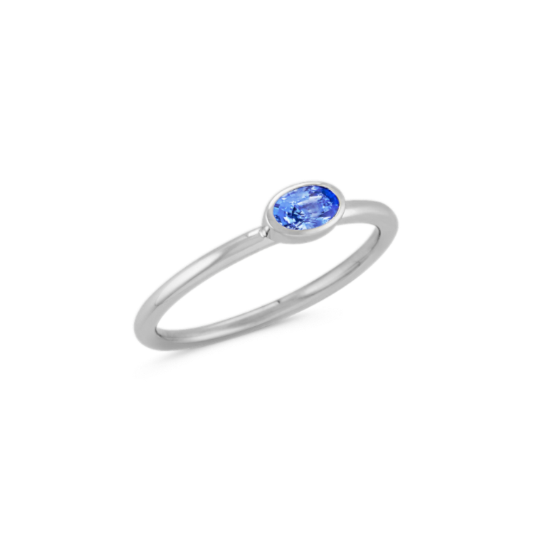 Oval Kentucky Blue Natural Sapphire Stackable Ring in 14k White Gold