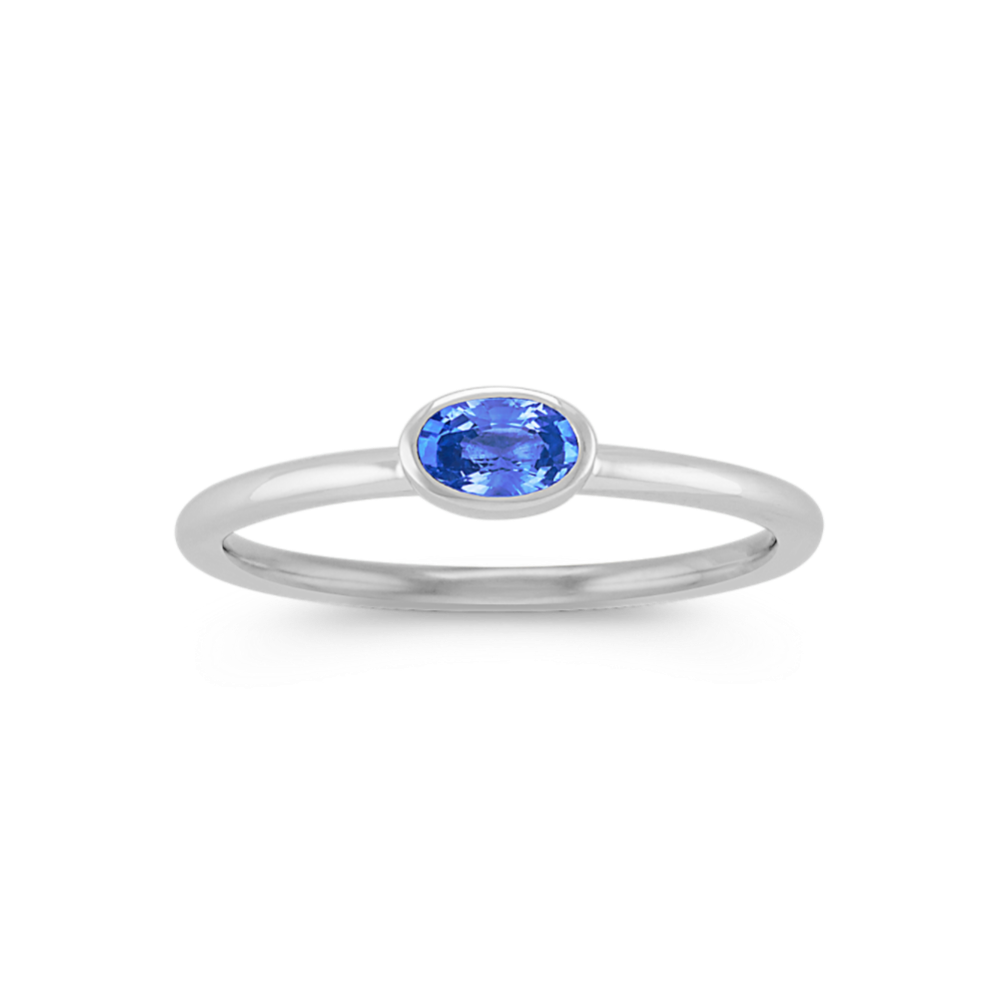 Oval Kentucky Blue Sapphire Stackable Ring in 14k White Gold