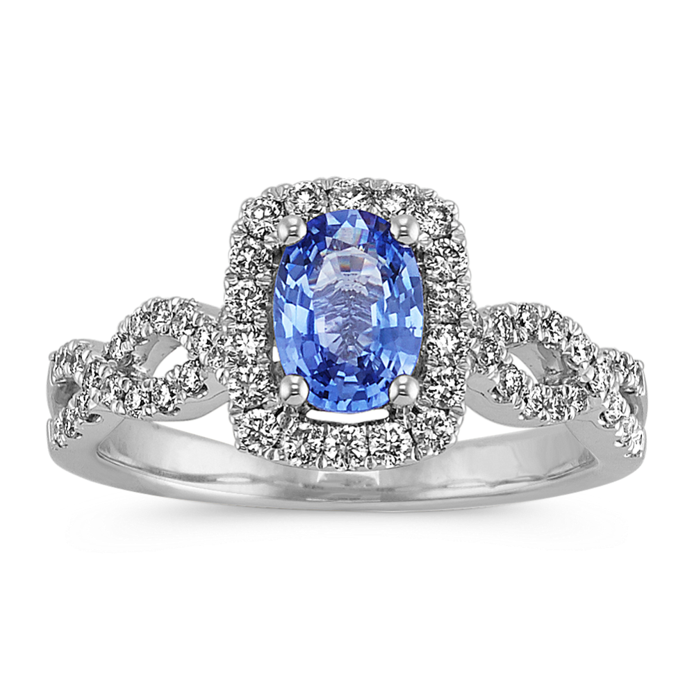 Oval Kentucky Blue Sapphire and Round Diamond Infinity Ring