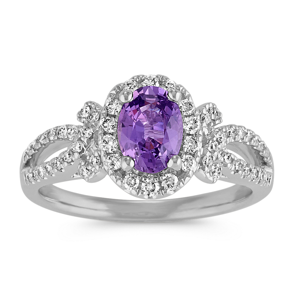 Oval Lavender Sapphire and Round Diamond Ring
