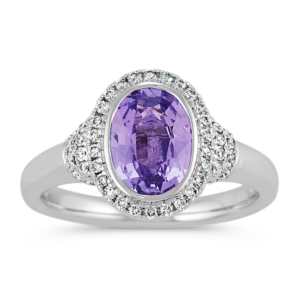 Oval Lavender Sapphire and Round Diamond Ring