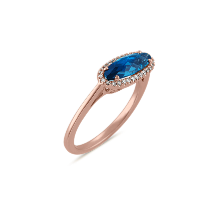 Corinne Natural London Blue Topaz and Natural Diamond Ring in 14K Rose Gold