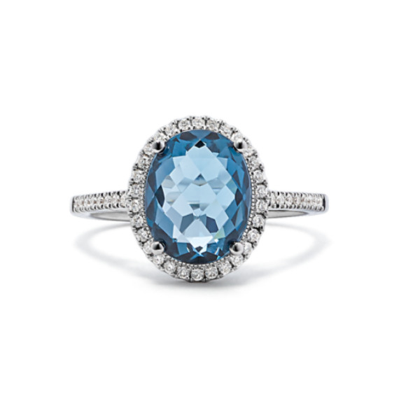 Monterey London Blue Topaz & Diamond Halo Ring | Shane Co.