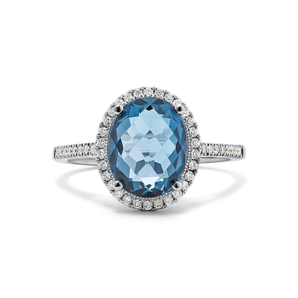 Monterey London Blue Topaz & Diamond Halo Ring