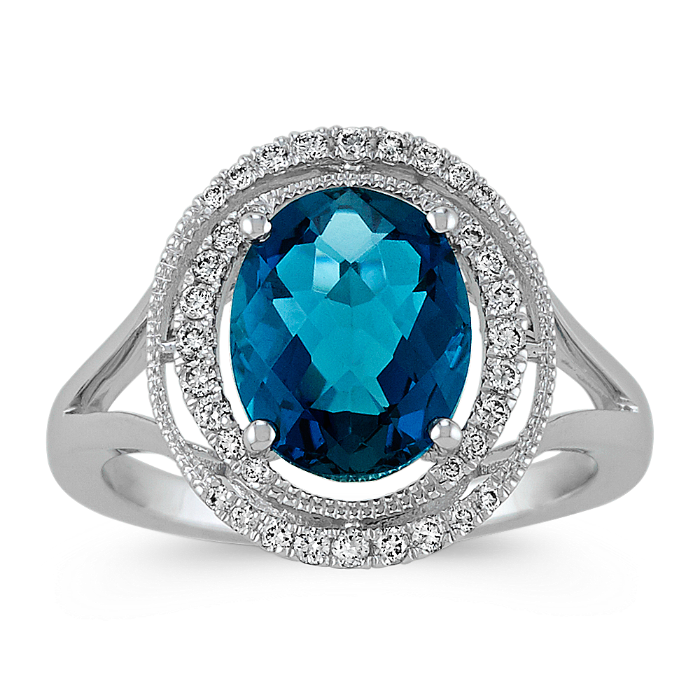 Oval London Blue Topaz and Round Diamond Ring | Shane Co.