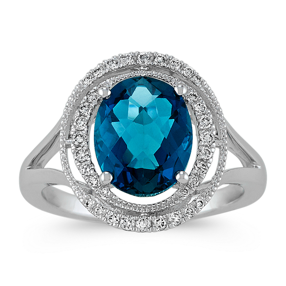 Oval London Blue Topaz and Round Diamond Ring