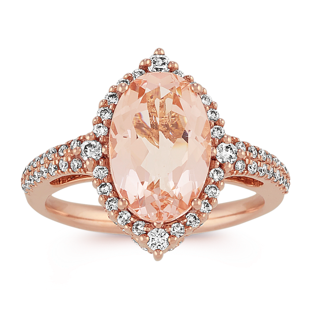 Oval Morganite and Diamond Ring in Rose Gold