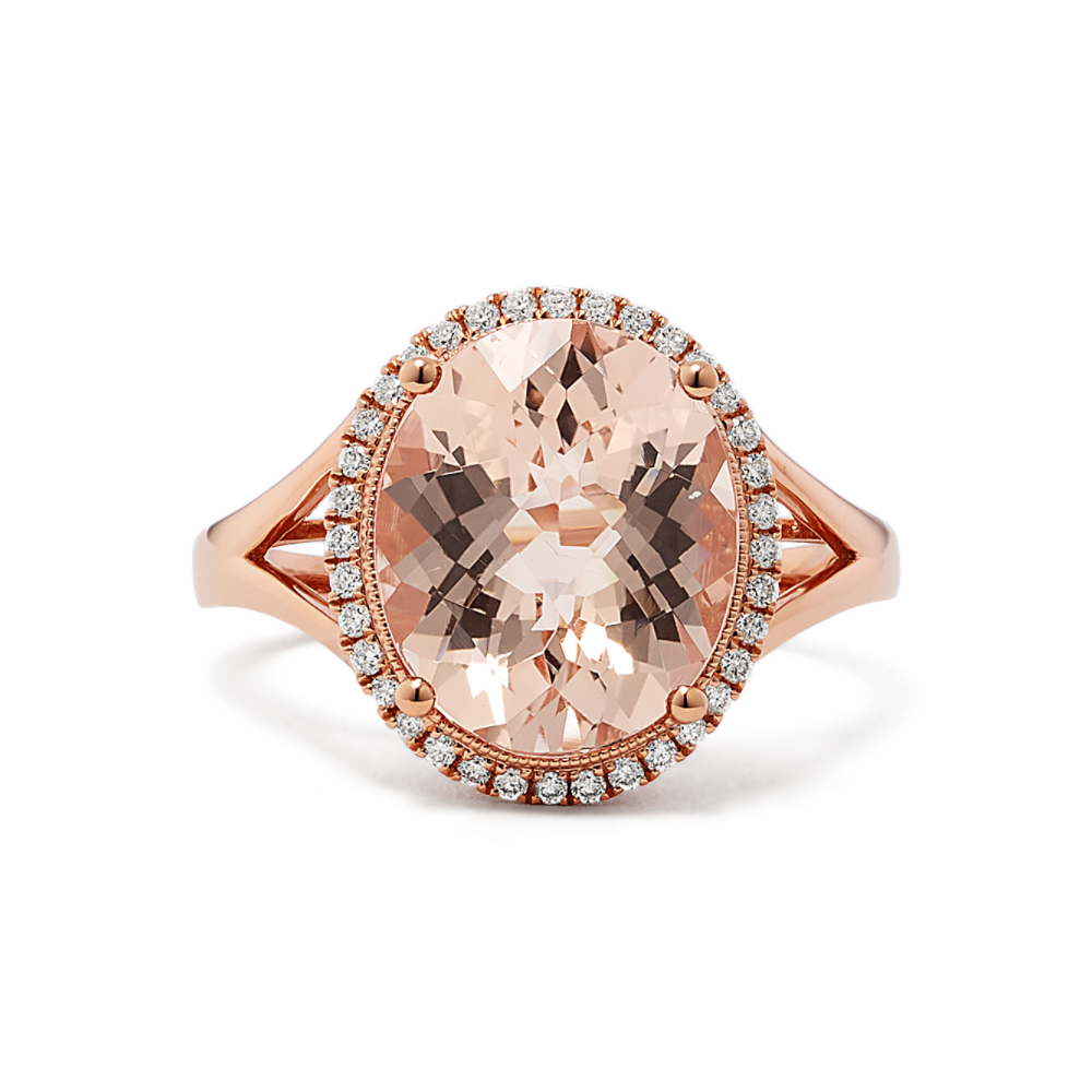 Tropez Natural Morganite and Natural Diamond Halo Ring in 14K Rose Gold