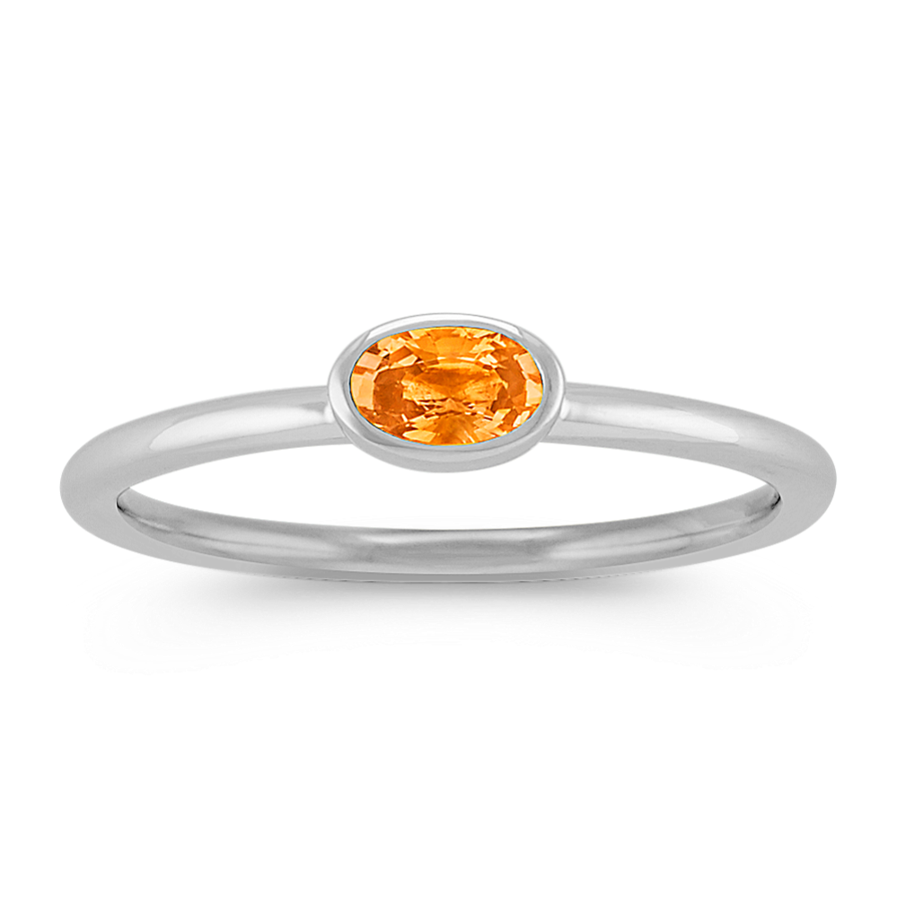 Oval Orange Sapphire Stackable Ring in 14k White Gold