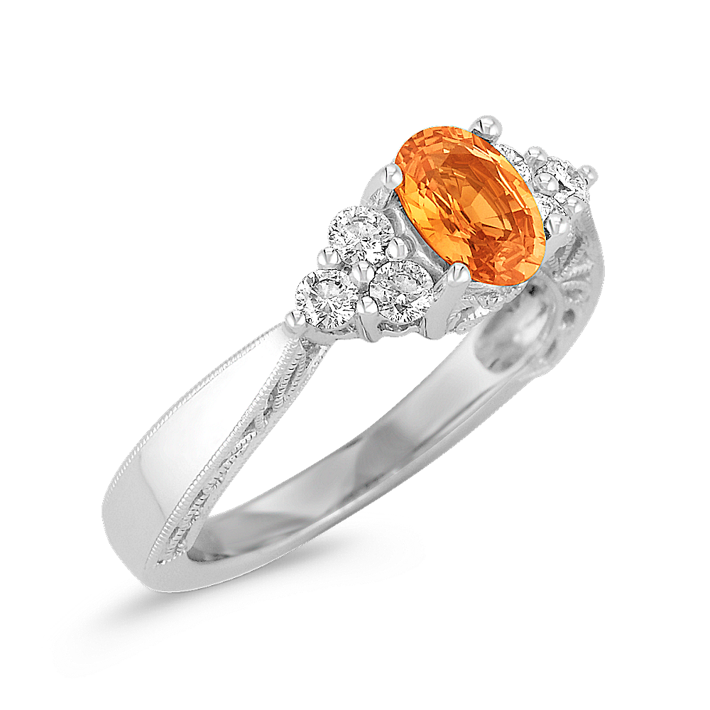 Oval Orange Sapphire and Round Diamond Ring | Shane Co.