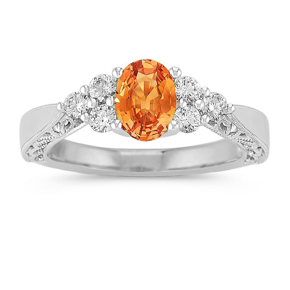 Oval Orange Sapphire and Round Diamond Ring | Shane Co.