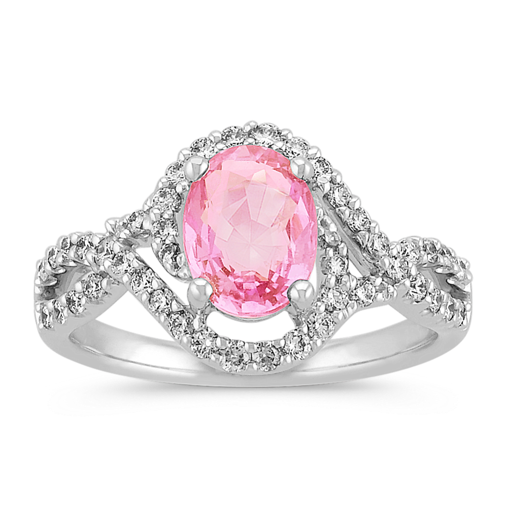 Oval Pink Sapphire and Diamond Swirl Fashion Ring