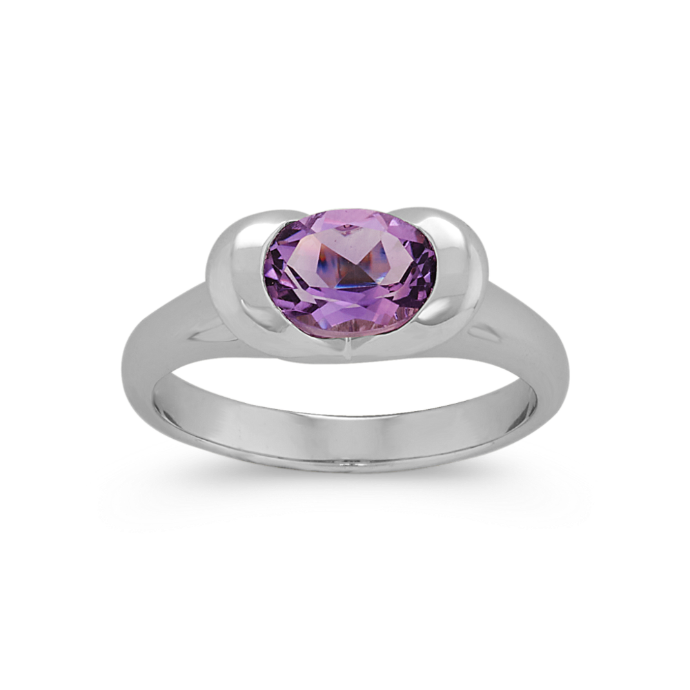 Oval Purple Natural Amethyst Ring in Sterling Silver