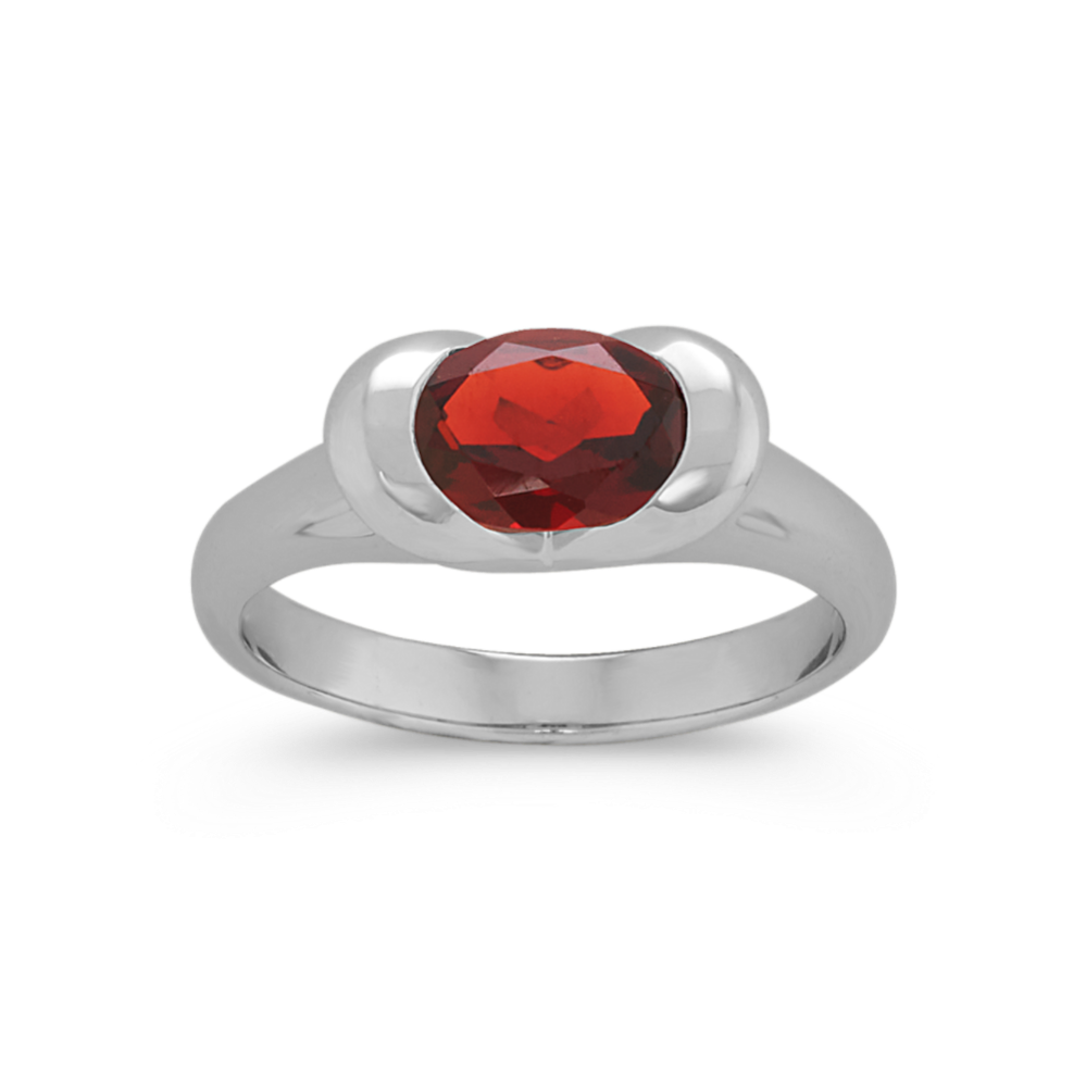 Oval Red Garnet Ring in Sterling Silver