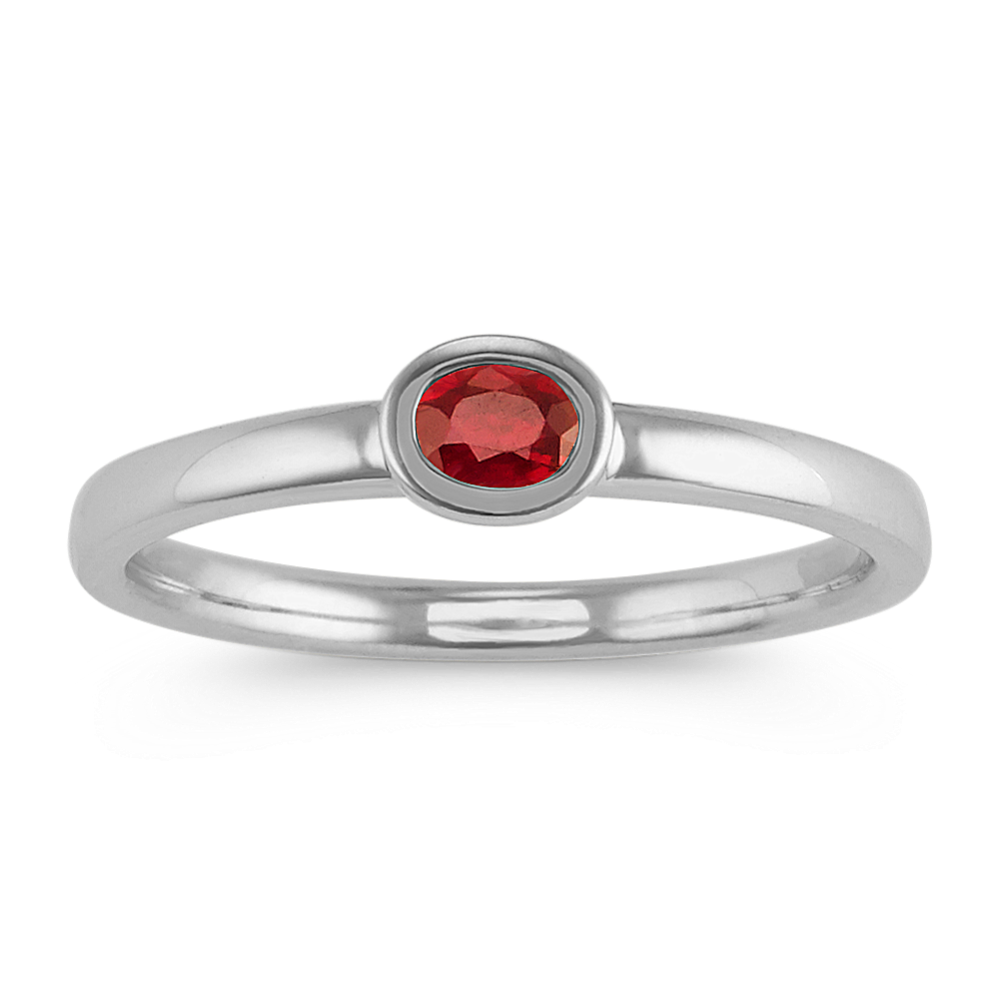 Oval Ruby Stackable Ring in 14k White Gold