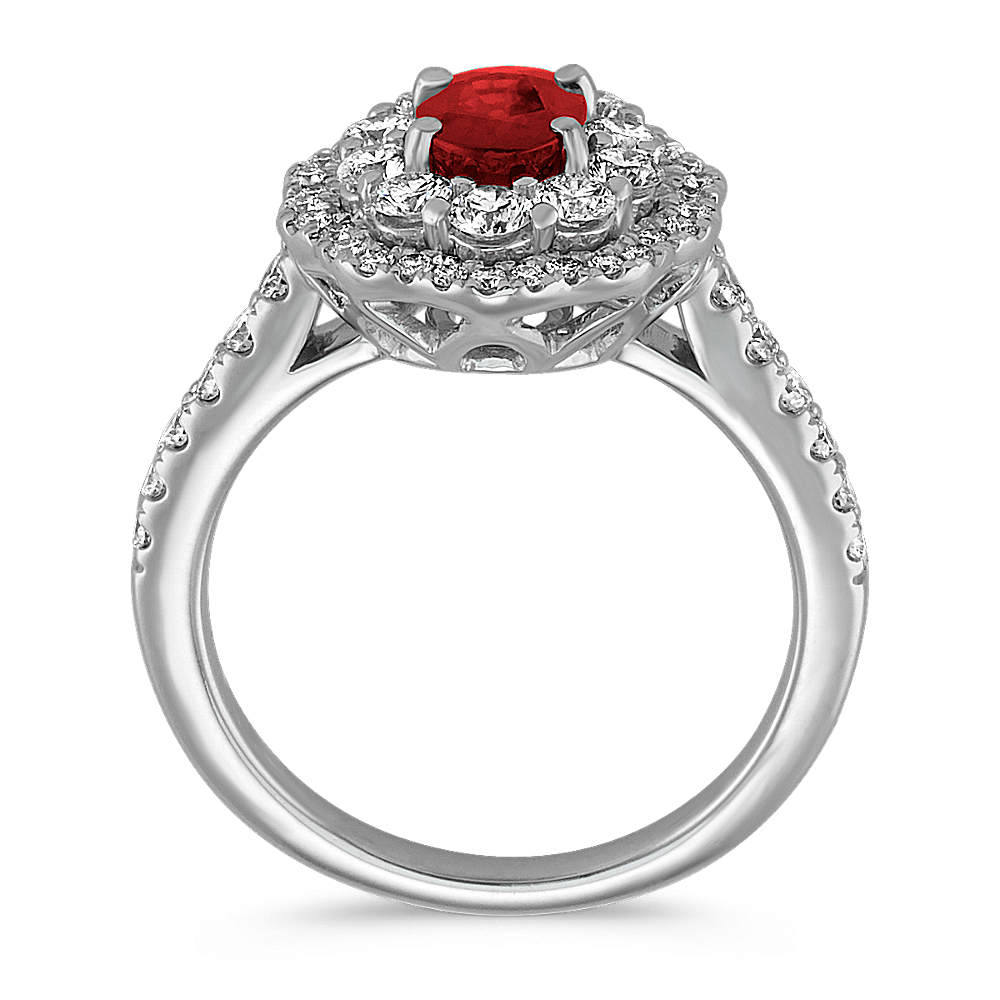 Oval Ruby and Diamond Ring in 14k White Gold | Shane Co.