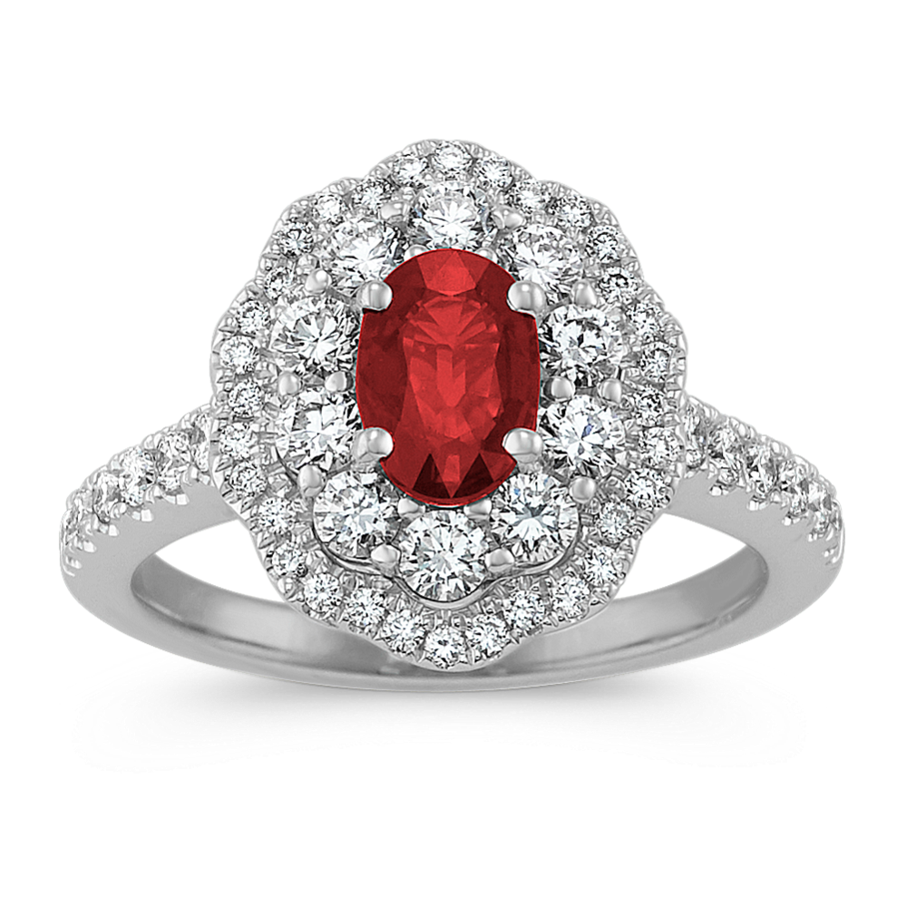 Oval Ruby and Diamond Ring in 14k White Gold