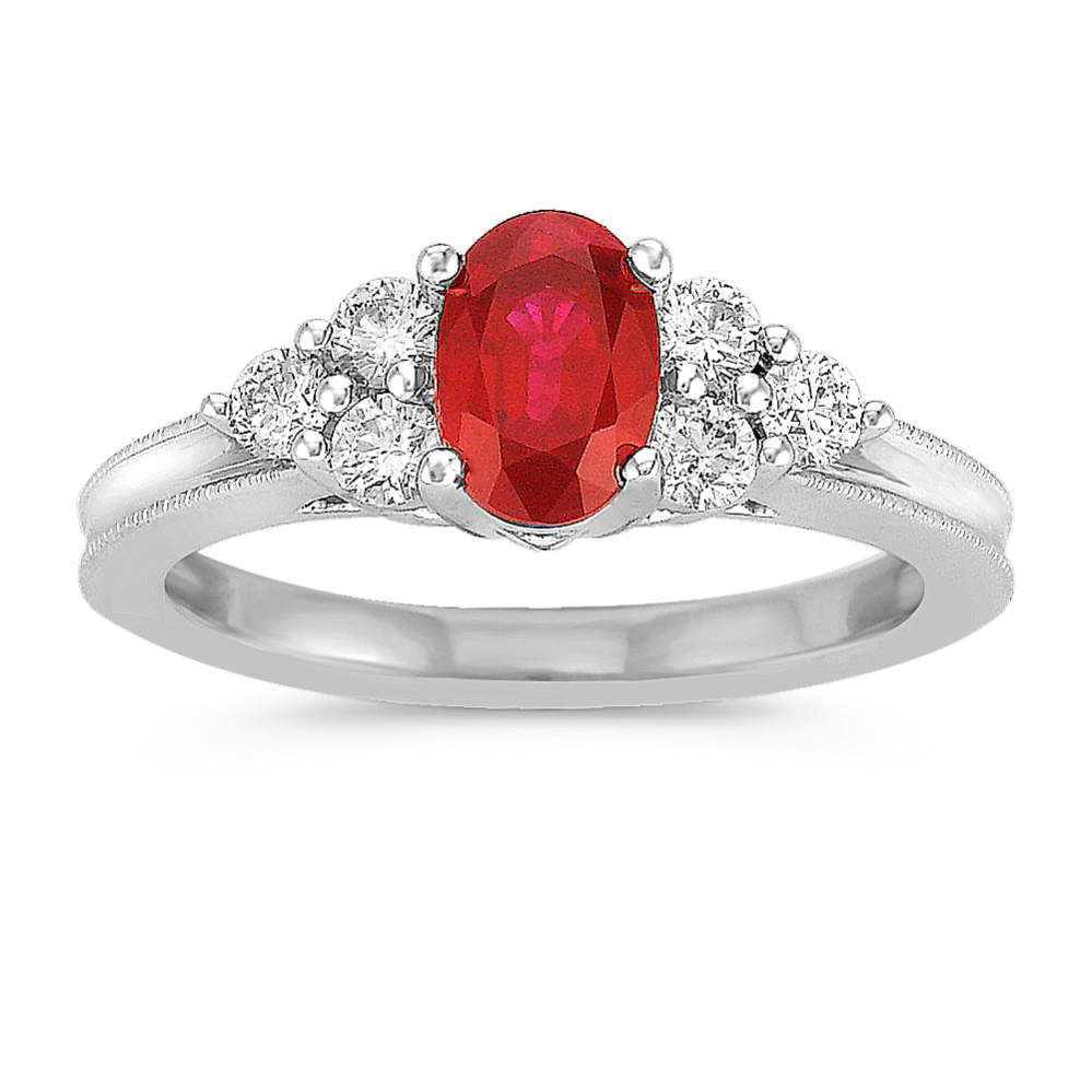 Oval Ruby and Round Diamond Ring