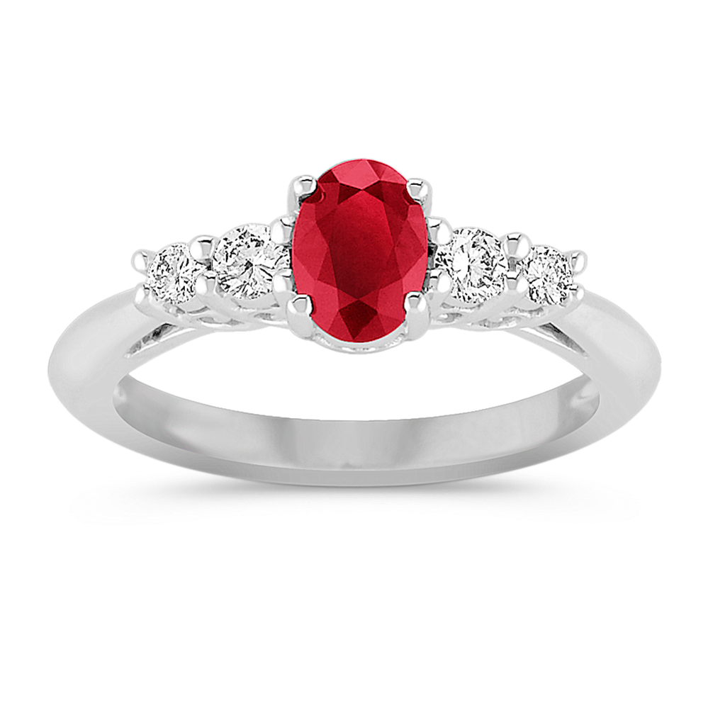 Oval Ruby and Round Diamond Ring