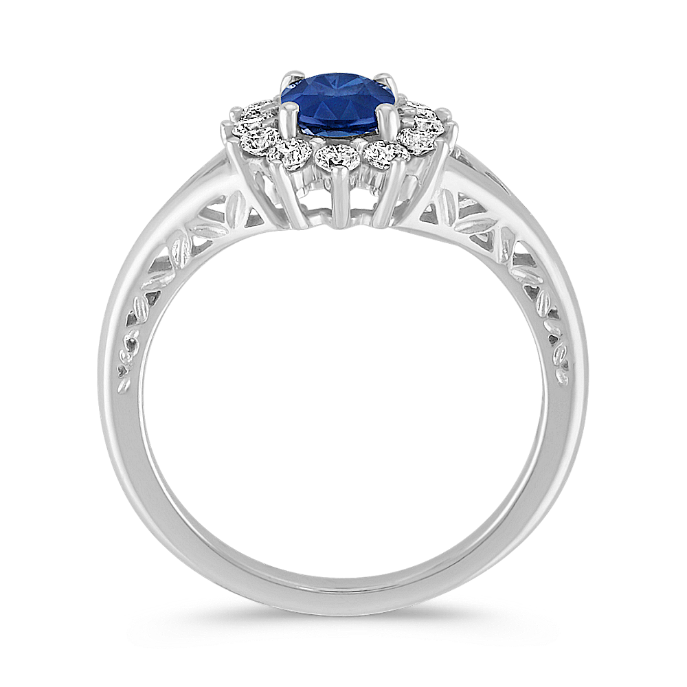 Honore Traditional Blue Sapphire and Diamond Ring in 14K White Gold ...