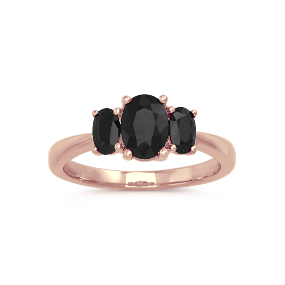 Oval Shaped Black Sapphire Ring in 14k Rose Gold