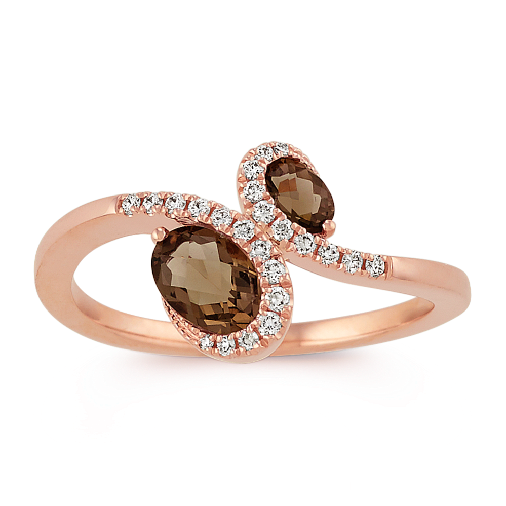Oval Smoky Quartz and Diamond Ring in 14k Rose Gold