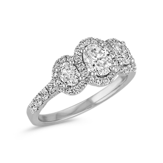 Oval ThreeStone Halo Diamond Engagement Ring Shane Co.