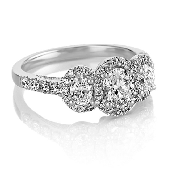 Oval Three Stone Halo Diamond Engagement Ring Shane Co Tap To Zoom Thumbnail