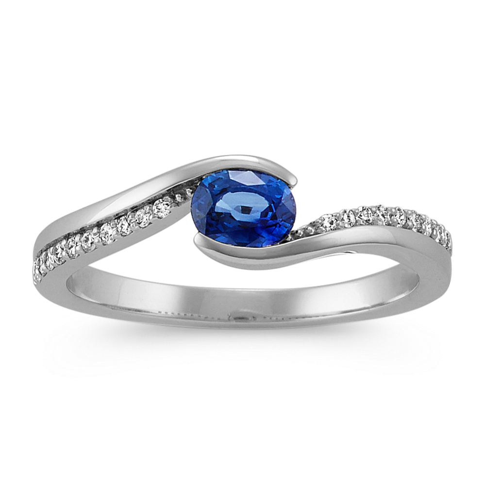 Oval Traditional Sapphire with Round Diamonds in Sterling Silver
