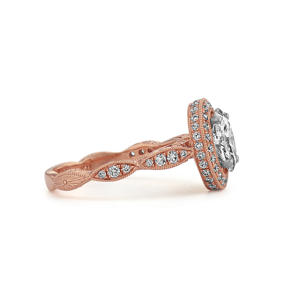 Oval Vintage Halo Engagement Ring in 14k Rose Gold Shane Co.