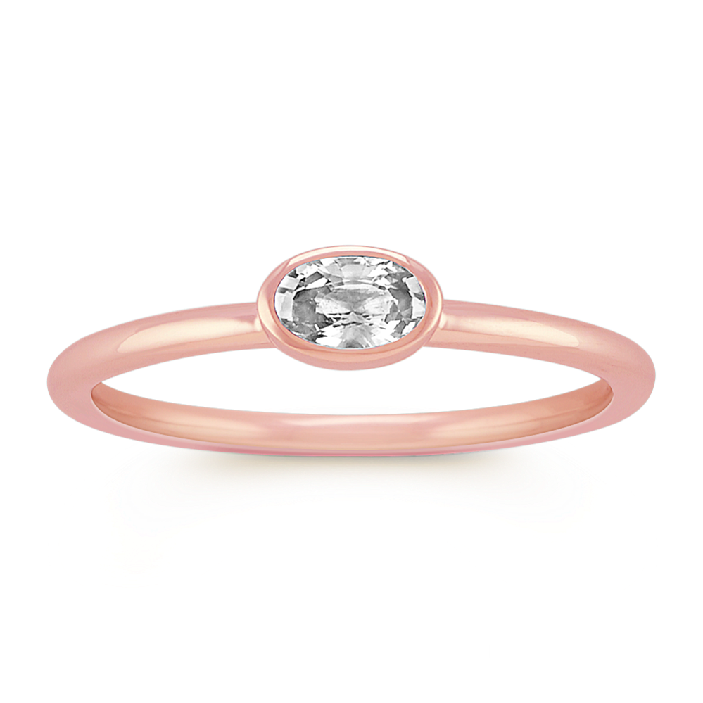 Oval White Sapphire Stackable Ring in 14k Rose Gold