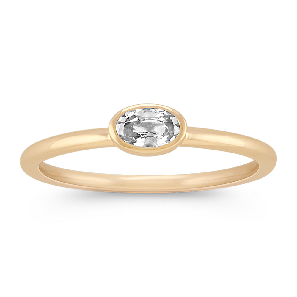 Oval White Sapphire Stackable Ring in 14k Yellow Gold