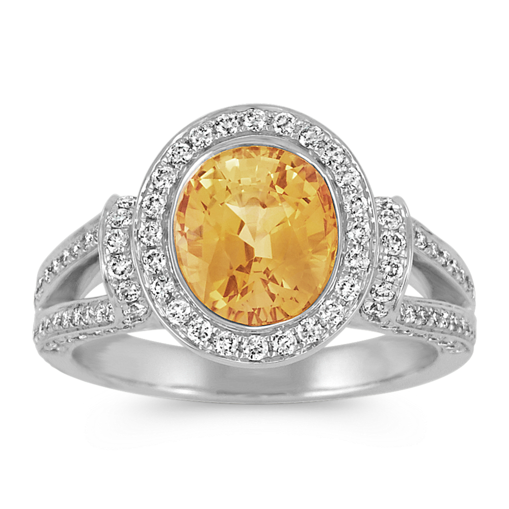 Oval Yellow Sapphire and Round Diamond Ring