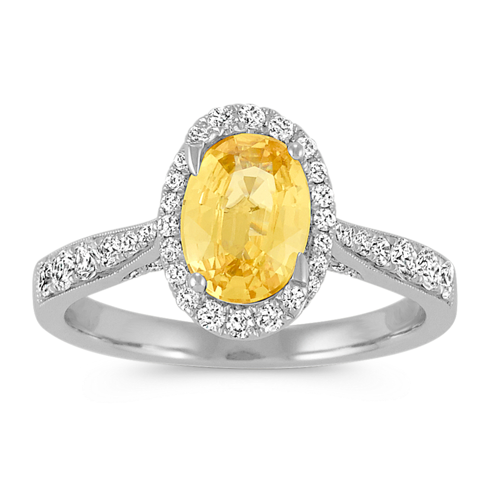 Oval Yellow Sapphire and Round Diamond Ring