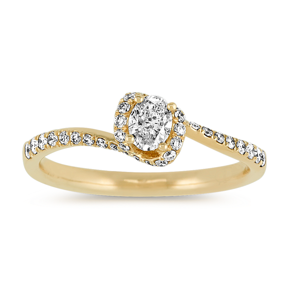 Oval & Round Diamond Swirl Ring in 14k Yellow Gold