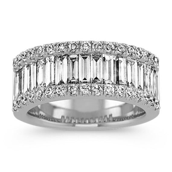 Pave-Set Baguette and Round Diamond Wedding Band